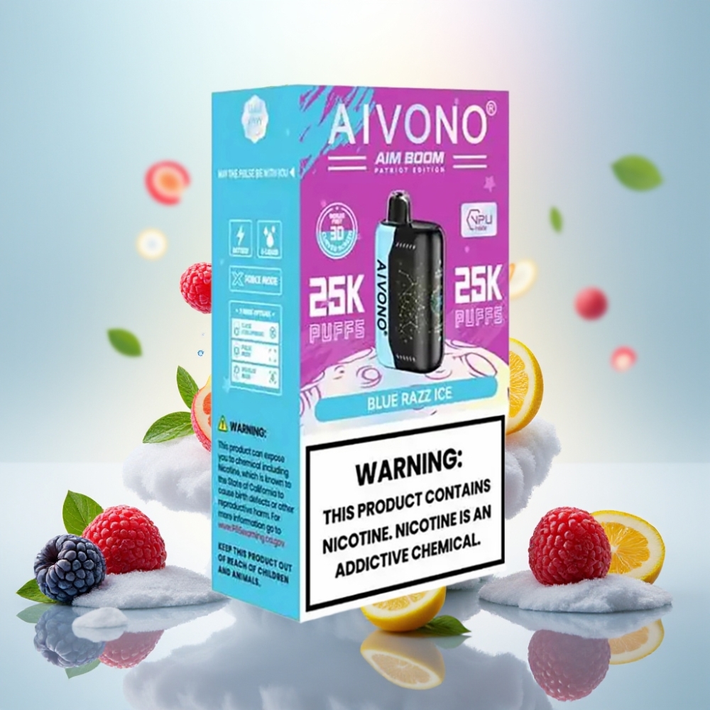 Aivono Aim Boom 25000 Puffs Disposable Vape - 28ml E-Liquid, 650mAh Battery, Mesh Coil, Blue Razz Ice
