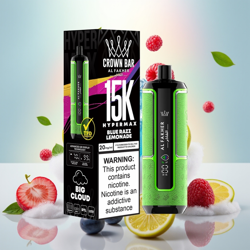 Al Fakher Crown Bar 15K Hypermax 22ml 6mg DTL Disposable Vape Kit Blue Razz Lemonade
