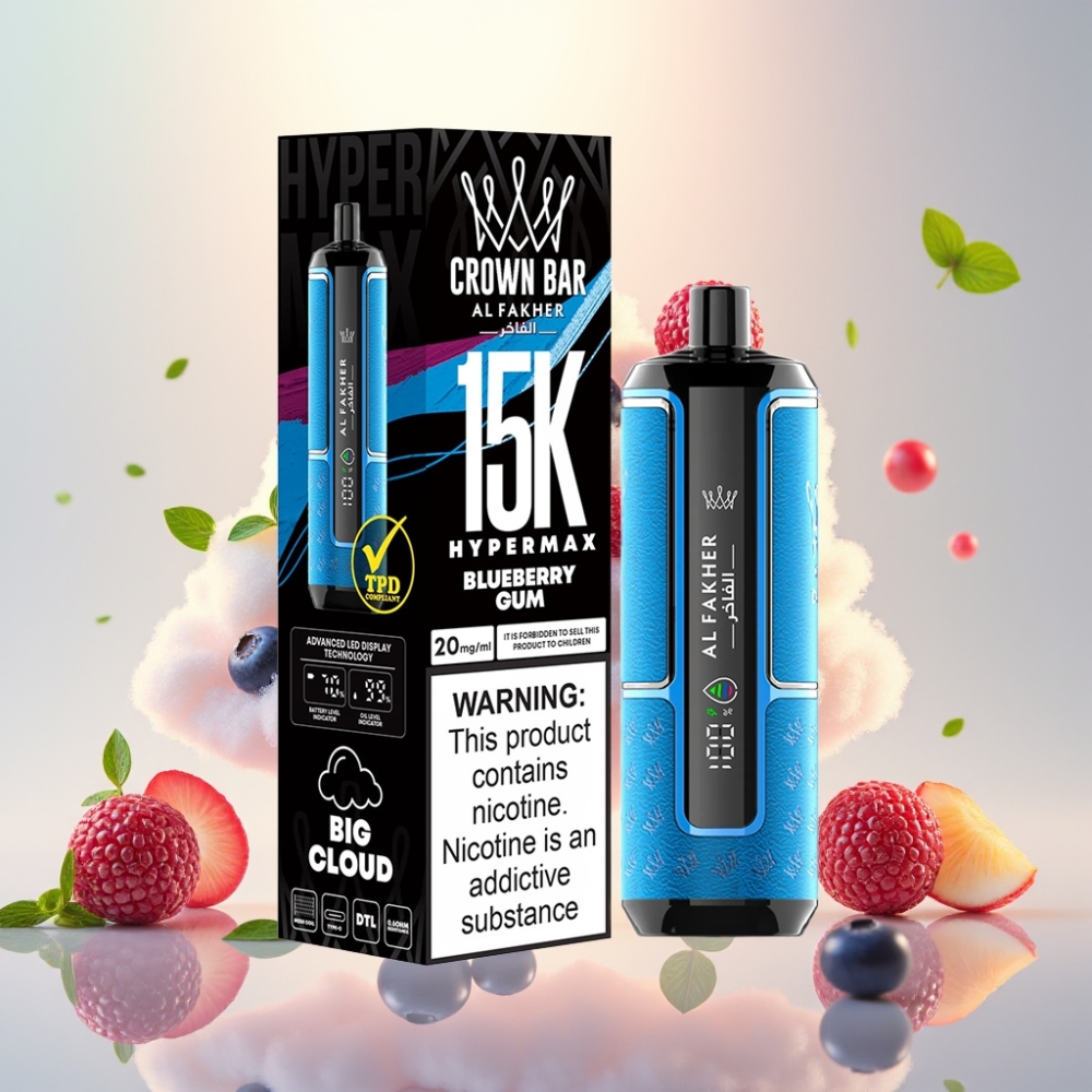 Al Fakher Crown Bar 15K Hypermax 22ml DTL Disposable Vape Kit Blueberry Gum