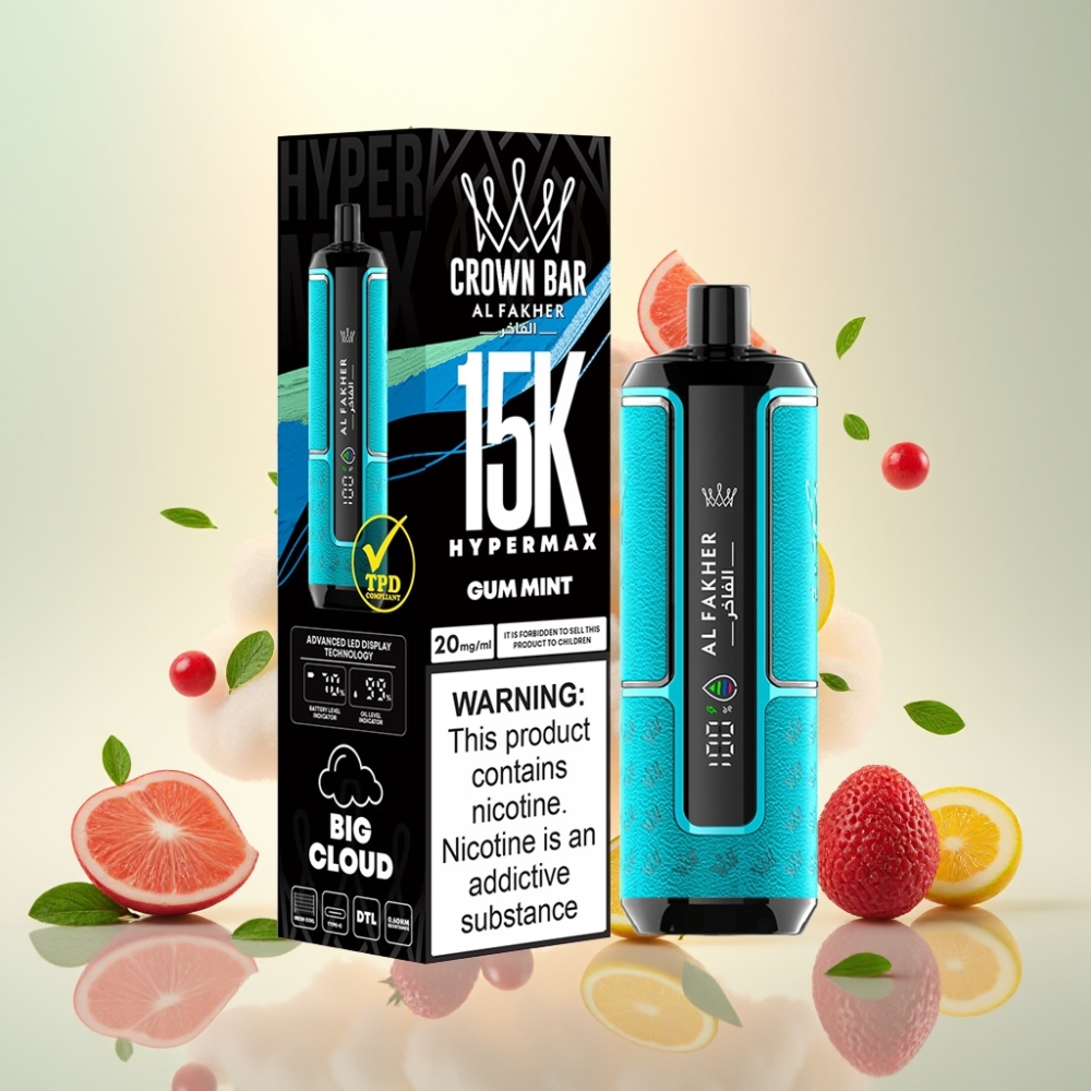 Al Fakher Crown Bar 15K Hypermax 22ml DTL Disposable Vape Kit Gum Mint