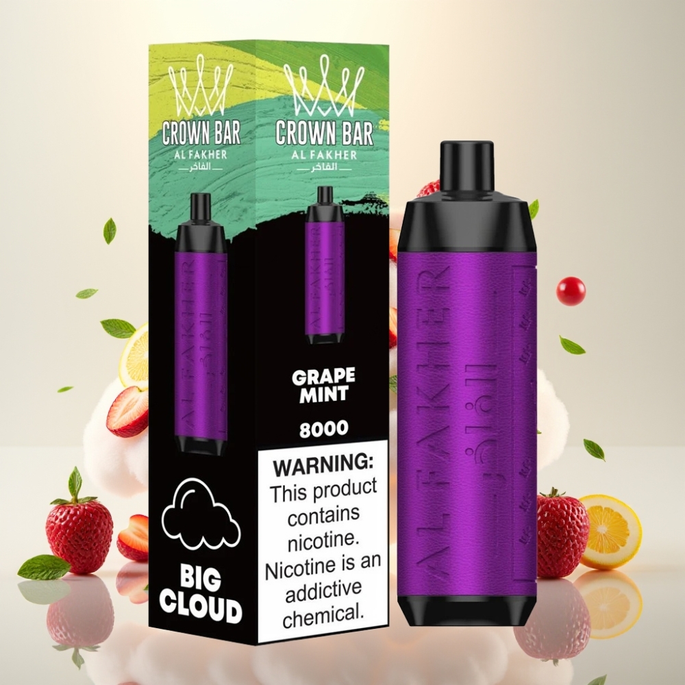 Al Fakher Crown Bar 8000 Crystal 18mL 5% Nicotine Disposable Vape Grape Mint