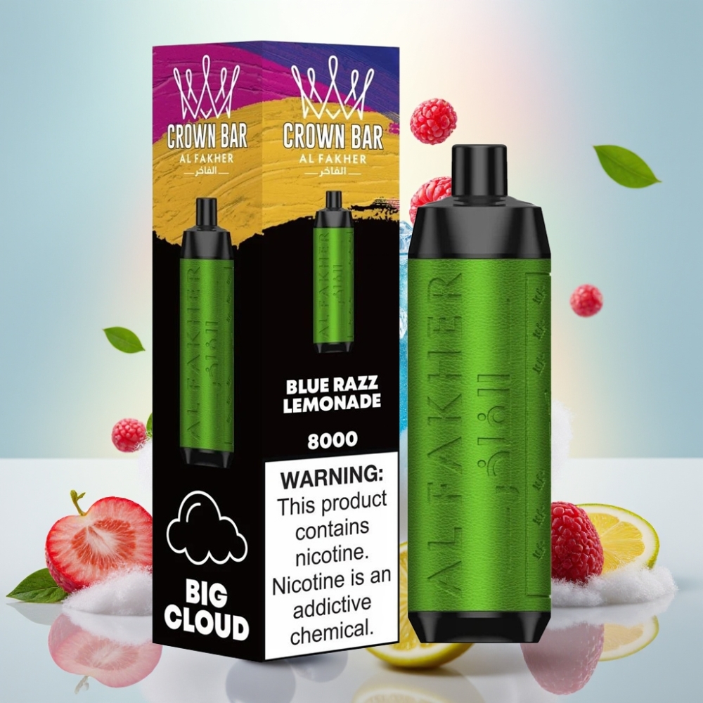 Al Fakher Crown Bar 8000 Crystal Disposable Vape - 18mL, 5mg, 8000 Puffs, Blue Razz Lemonade