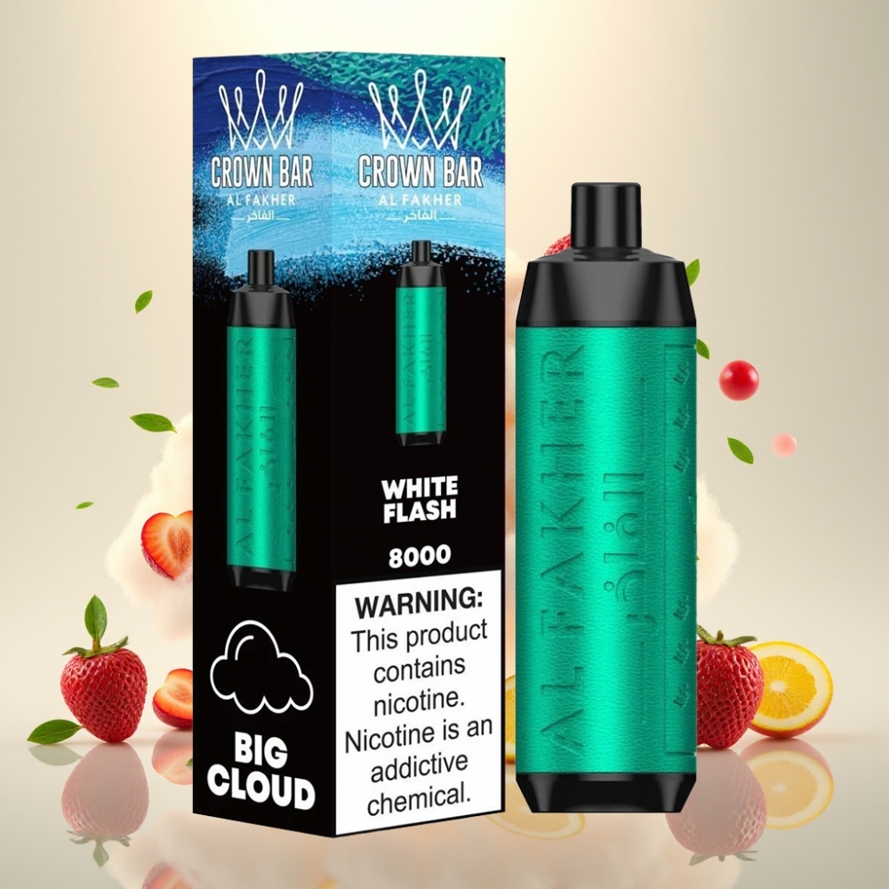 Al Fakher Crown Bar 8000 Crystal Disposable Vape - 18ml, 5mg, USB-C, White Flash