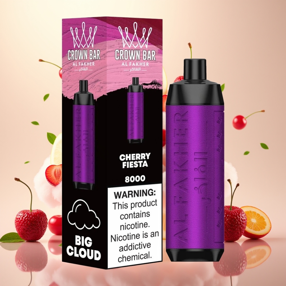 Al Fakher Crown Bar 8000 Crystal Disposable Vape Cherry Fiesta - 18ml, 8000 Puffs, 5mg Nicotine