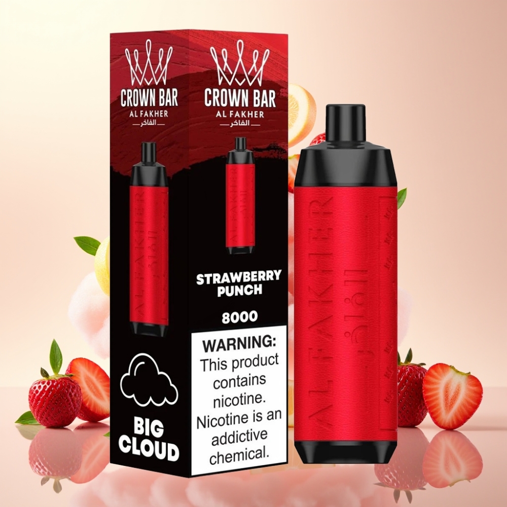 Al Fakher Crown Bar 8000 Crystal Disposable Vape - Strawberry Punch, 18ml, 5mg, 8000 Puffs