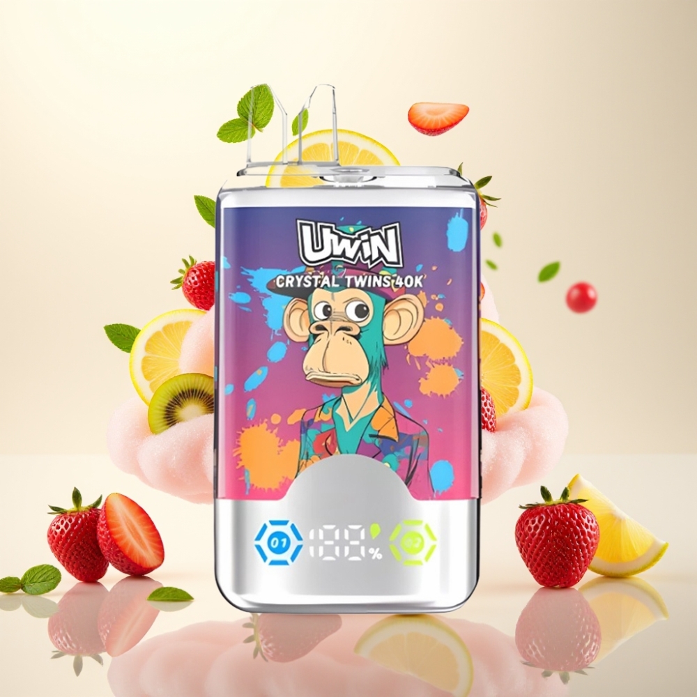 UWIN Crystal Twins 40000 Puffs Dual Flavor 32ml Disposable Vape Strawberry Kiwi Grape Ice