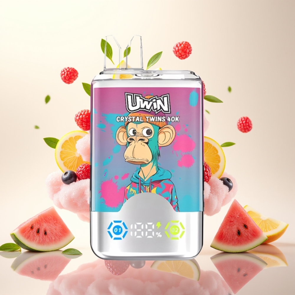 UWIN Crystal Twins 40000 Puffs Dual Flavor Disposable Vape with 32ml E-liquid & 850mAh Battery Watermelon Ice Mixed Berries