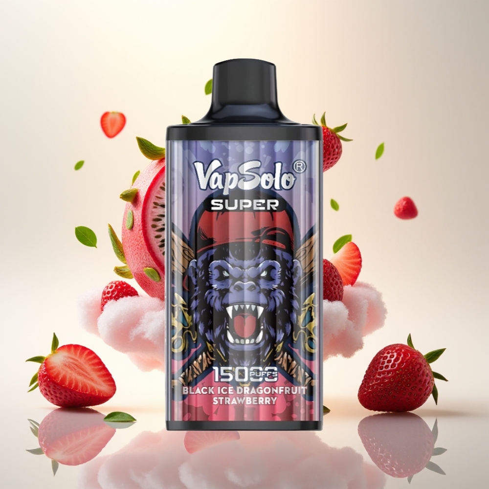 Vapsolo Super 15000 Puffs Black Ice Dragonfruit Strawberry Disposable Vape - 40ml, 50mg, Type-C