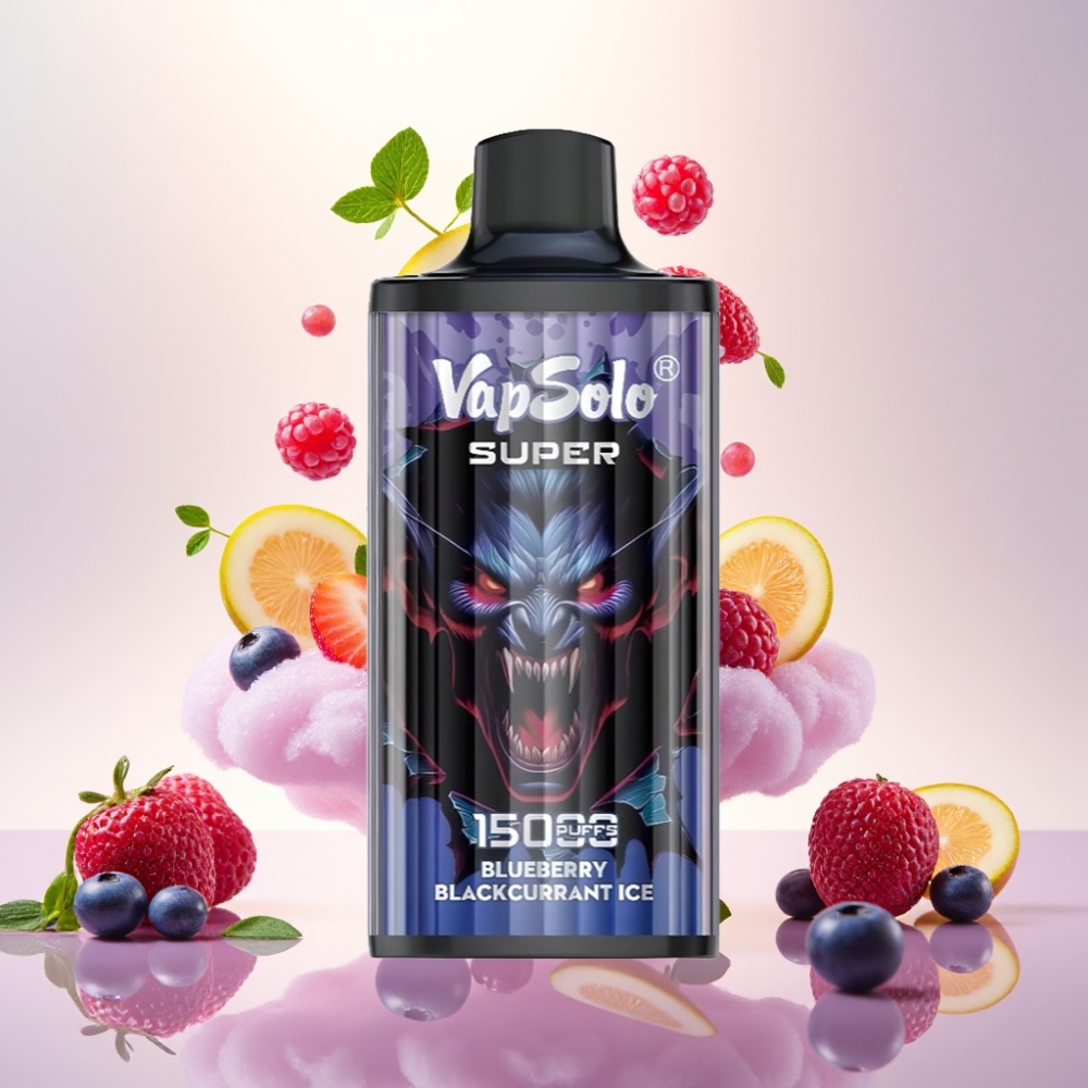 Vapsolo Super 15000 Puffs Disposable Vape - 40ml E-Liquid, 850mAh Mesh Coil, Type-C (Blueberry Blackcurrant Ice)