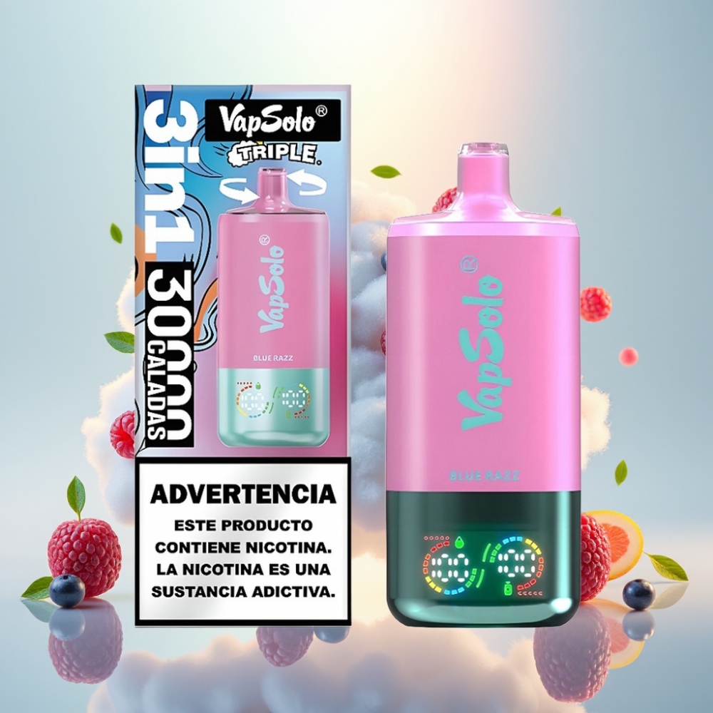VapSolo Triple 30000 Puffs Blue Razz Disposable Vape with Type-C & 3 Oil Tanks