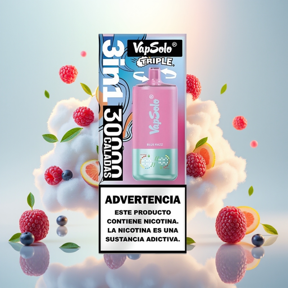 VapSolo Triple 30000 Puffs Blue Razz Disposable Vape with Type-C & 3 Oil Tanks