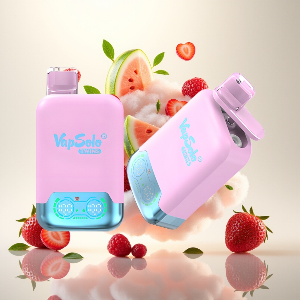 Vapsolo Twins 20000 Puffs Dual Tank Disposable Vape Black Ice Dragon Fruit Strawberry & Raspberry Watermelon