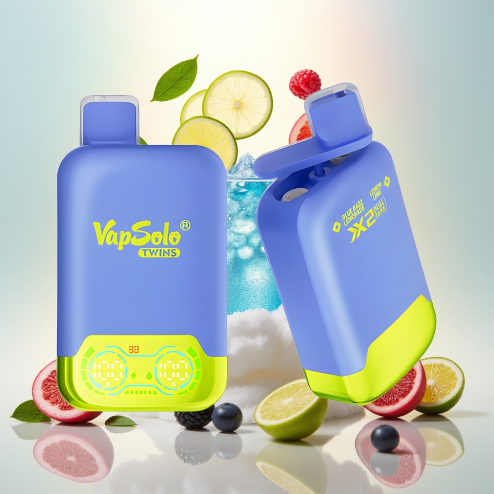 Vapsolo Twins 20000 Puffs Dual Tank Disposable Vape - Blue Razz Lemonade & Lemon Lime, 40mL, Type-C