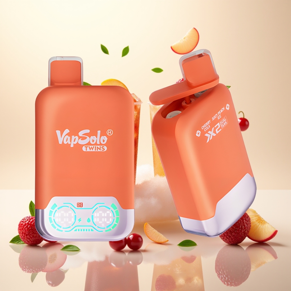 Vapsolo Twins 20000 Puffs Dual Tank Disposable Vape - Cherry Cola & Juicy Peach Ice, Type-C Charging