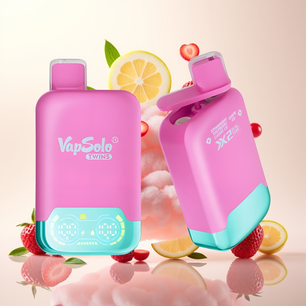 Vapsolo Twins 20000 Puffs Dual Tank Strawberry Raspberry Cherry Ice & Grape Ice Disposable Vape