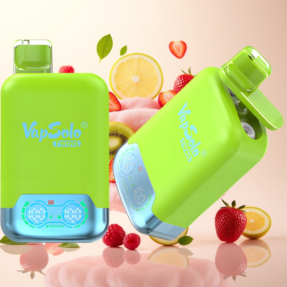 Vapsolo Twins 20000 Puffs Strawberry Kiwi & Raspberry Cherry Ice 40mL Dual Tank Disposable Vape